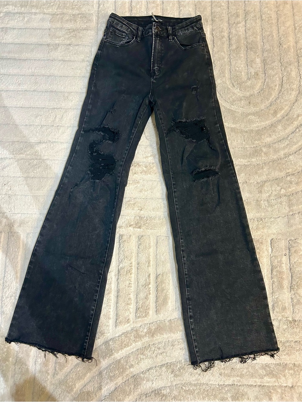 Wild Oak Boutique Black Distressed Flared Jeans